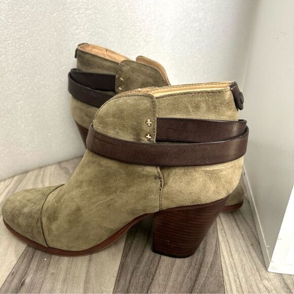 Rag & Bone 39 Harrow Camo Green Stacked Brown Heel Suede Leather Ankle Boots - Picture 4 of 9